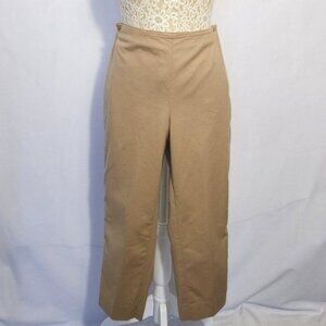 St John Women's Size 2 Tan Double Weave Stretch Flat Front Zip Cropped Pants